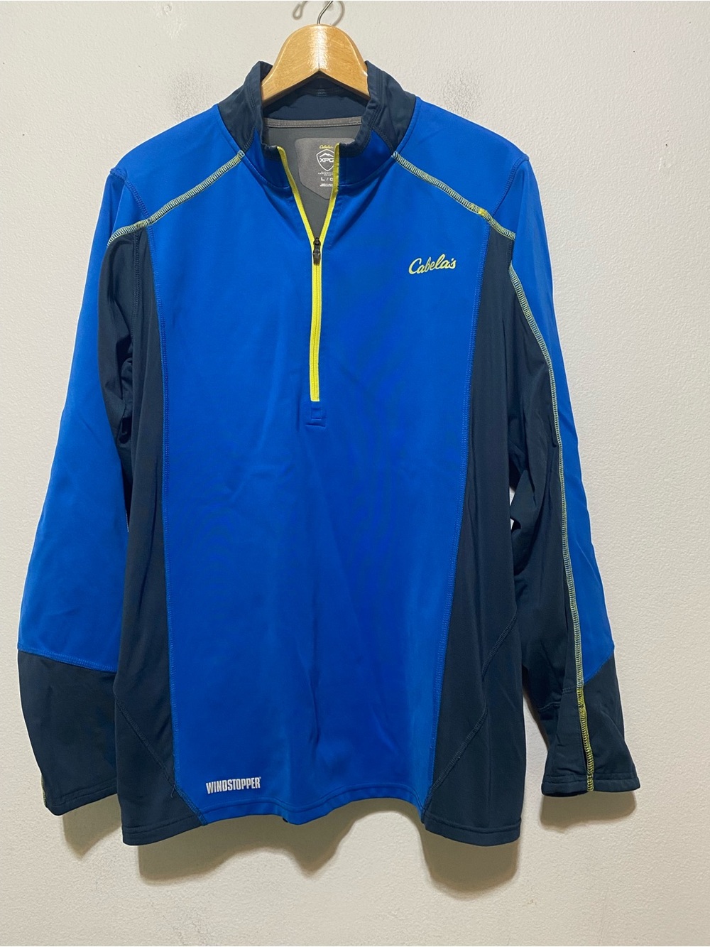 Cabela's XPG 1/2 Zip Pullover Mens Large Blue Windstopper Performance Gear